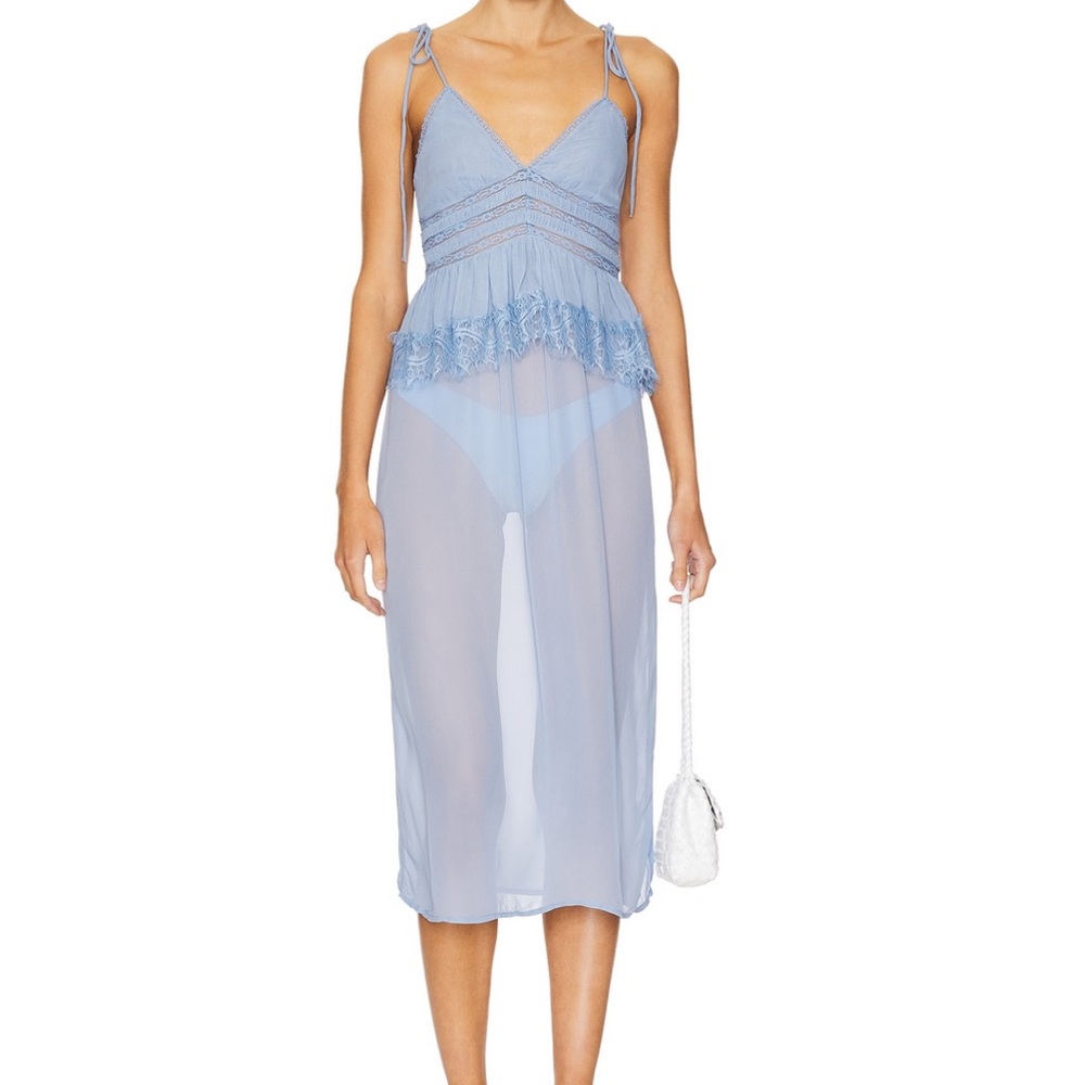 Free People Sheer Blue Lace Chemise